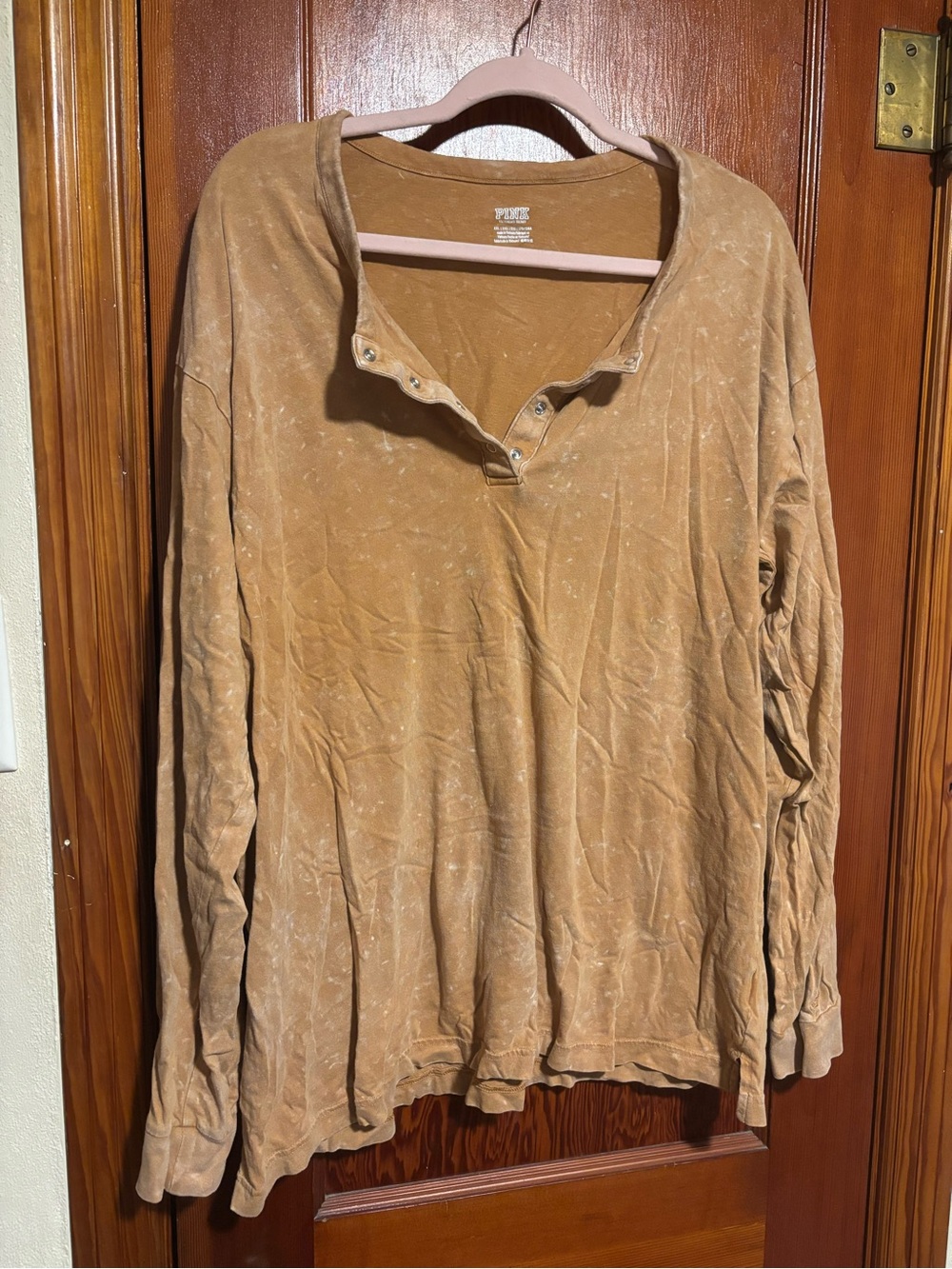 VICTORIAS SECRET PINK Mustard Yellow Washed Long Sleeve Shirt Womens Size XXL